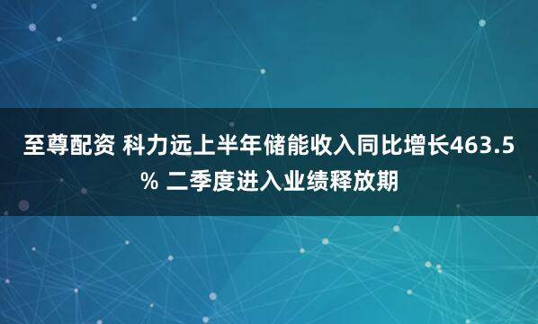至尊配资 科力远上半年储能收入同比增长463.5% 二季度进入业绩释放期